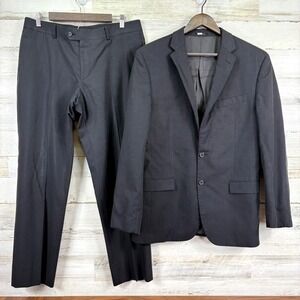 EGARA Mens Slim Fit Wool Blend Micro Black Striped 2 Piece Suit‎ 42R 34x30 Pants